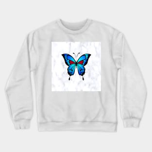 Butterfly Art Blue & Black with Red Hearts Gift of Butterflies Crewneck Sweatshirt